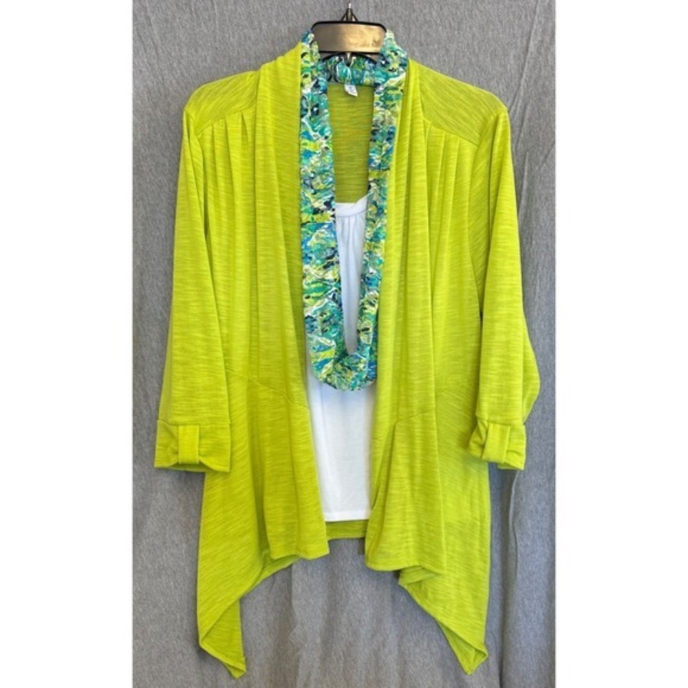 Notations Lime Green 1‎ Pc Cardigan Tank Scarf Coastal Grandma Plus 1X